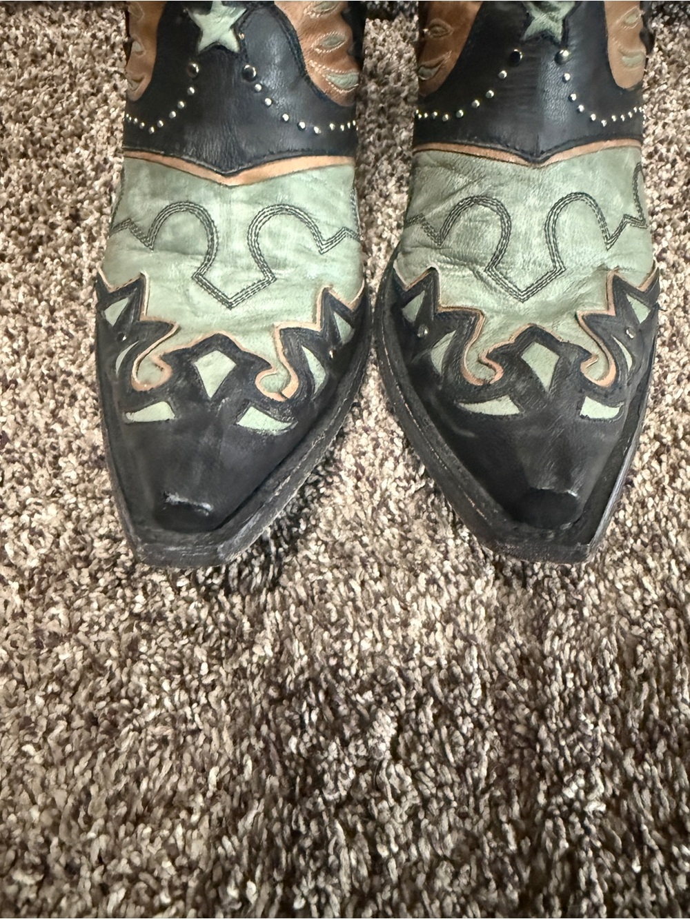 Old Gringo Eagle Flight Black & Aqua Western Cowboy Boots Booties Hair-On Hide - Picture 6 of 8